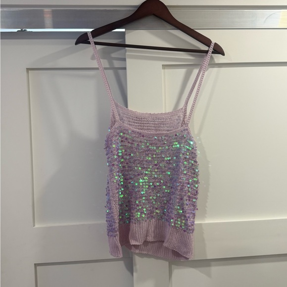 Y2K VINTAGE Sequin Embellished Lavender Tank Top rainbow - Picture 3 of 3